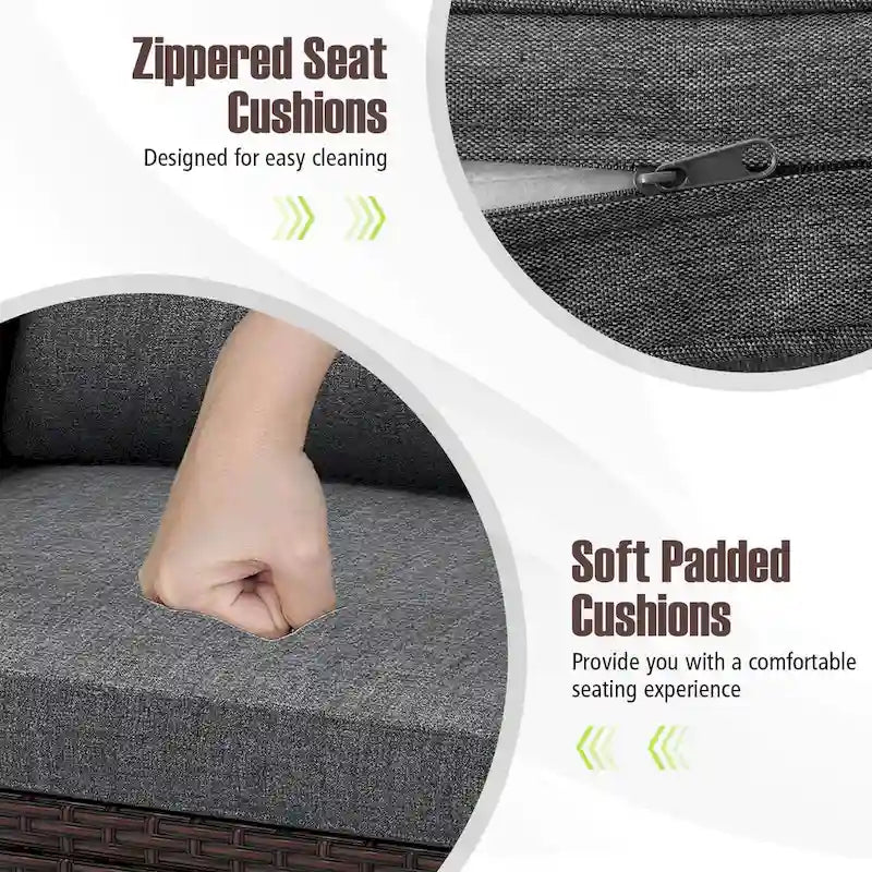Gymax Set of 3 Rattan Furniture Set Patio Cushioned Conversation Set