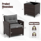Gymax Set of 3 Rattan Furniture Set Patio Cushioned Conversation Set