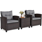 Gymax Set of 3 Rattan Furniture Set Patio Cushioned Conversation Set
