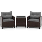 Gymax Set of 3 Rattan Furniture Set Patio Cushioned Conversation Set
