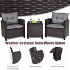 Gymax Set of 3 Rattan Furniture Set Patio Cushioned Conversation Set