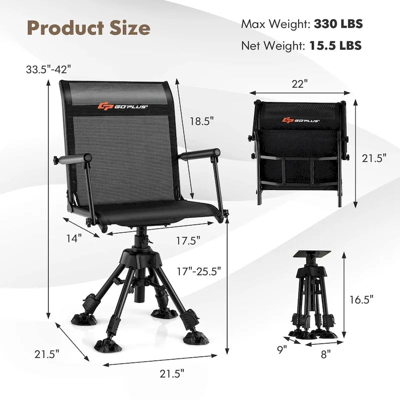 Goplus Swivel Hunting Chair with 4 360 Adjustable Legs Folding Silent - See Details