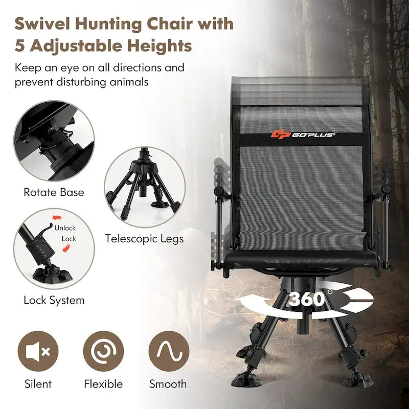 Goplus Swivel Hunting Chair with 4 360 Adjustable Legs Folding Silent - See Details