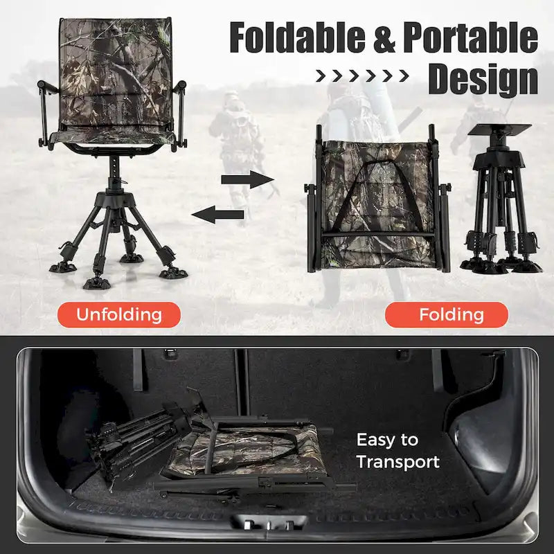 Goplus Swivel Hunting Chair with 4 360 Adjustable Legs Folding Silent - See Details
