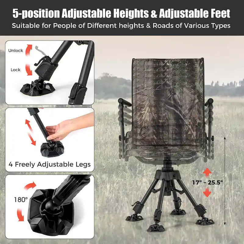 Goplus Swivel Hunting Chair with 4 360 Adjustable Legs Folding Silent - See Details
