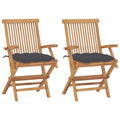 Outdoor Accent Chair Set of 2, Folding Design, Gray, Brown Teak Wood
