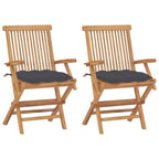 Outdoor Accent Chair Set of 2, Folding Design, Gray, Brown Teak Wood