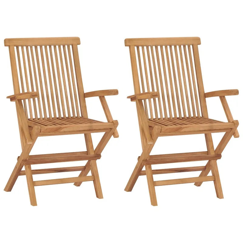 Outdoor Accent Chair Set of 2, Folding Design, Gray, Brown Teak Wood