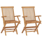 Outdoor Accent Chair Set of 2, Folding Design, Gray, Brown Teak Wood