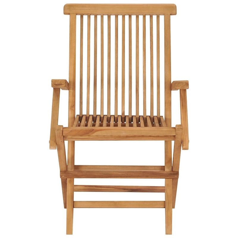 Outdoor Accent Chair Set of 2, Folding Design, Gray, Brown Teak Wood