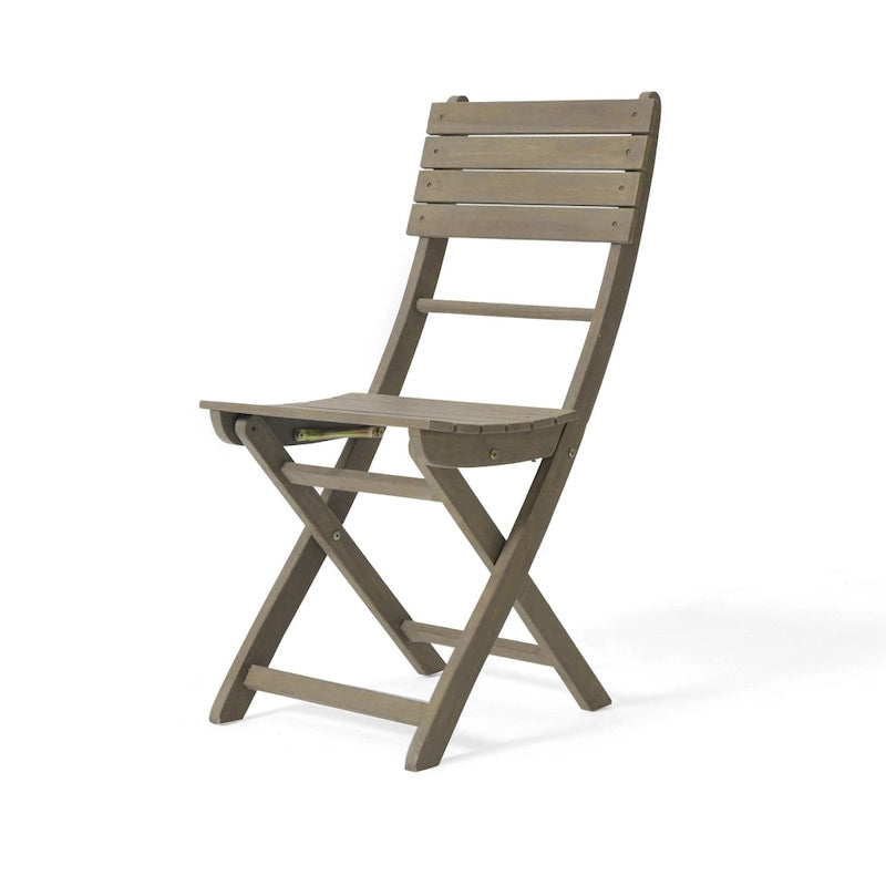 Cami Outdoor Foldable Bistro Chair, Slat Back, Cross Gray Acacia Wood
