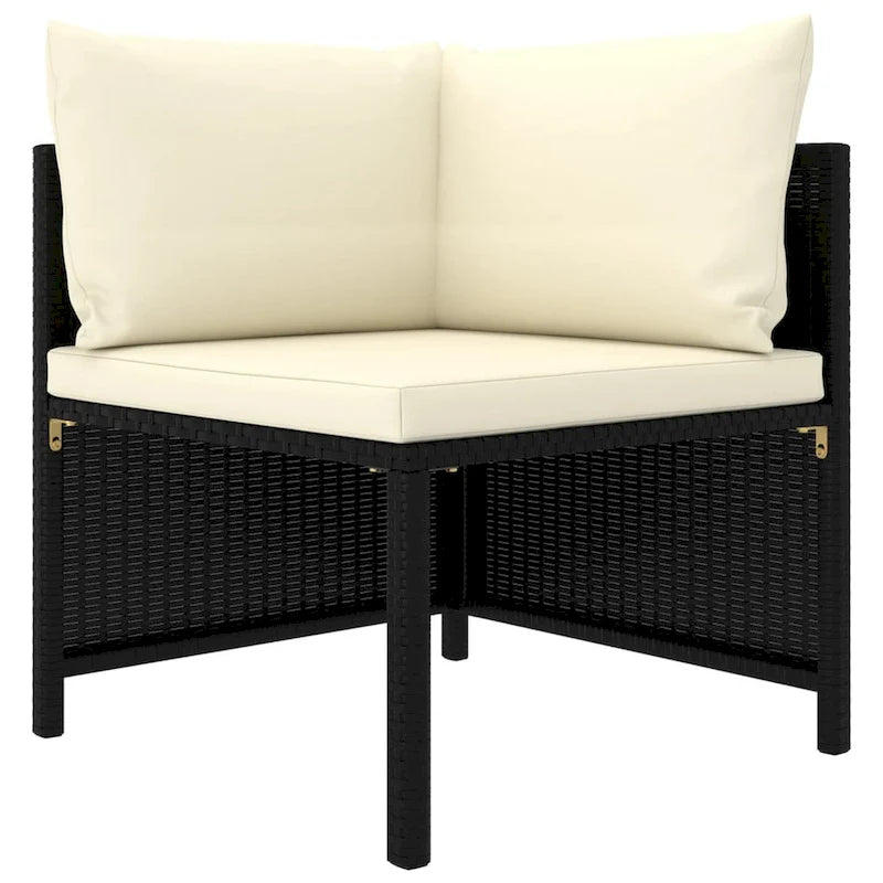 10pc Outdoor Sofa Set, White Cushions, 9 Modular Chairs, Table, Black