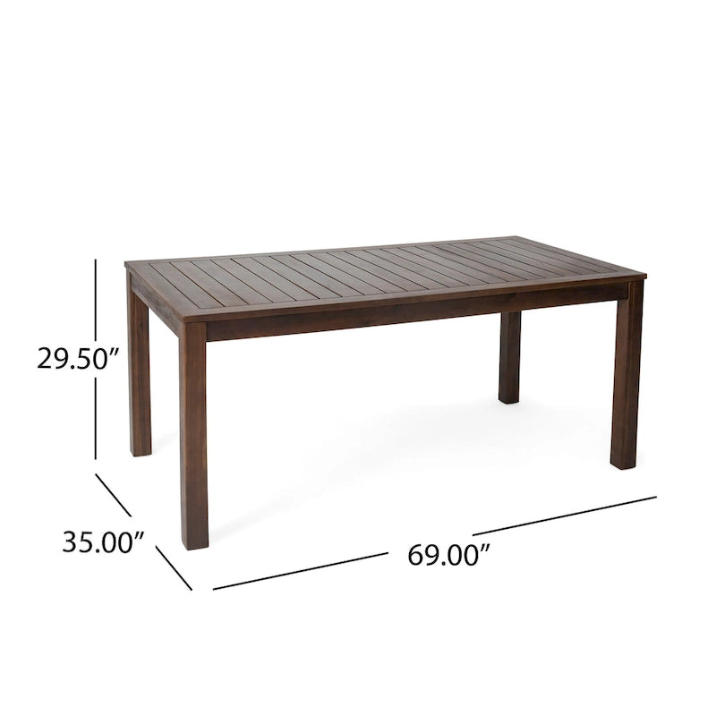 Feya Outdoor Dining Table, 69 Rectangular Top, Brown Acacia Wood