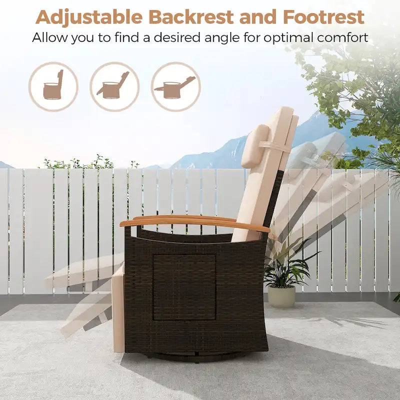 Gymax 2PCS Outdoor Swivel Rattan Recliner Chair Patio Wicker Chaise