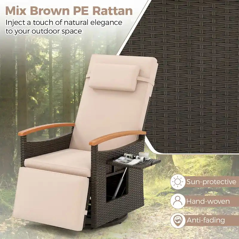 Gymax 2PCS Outdoor Swivel Rattan Recliner Chair Patio Wicker Chaise