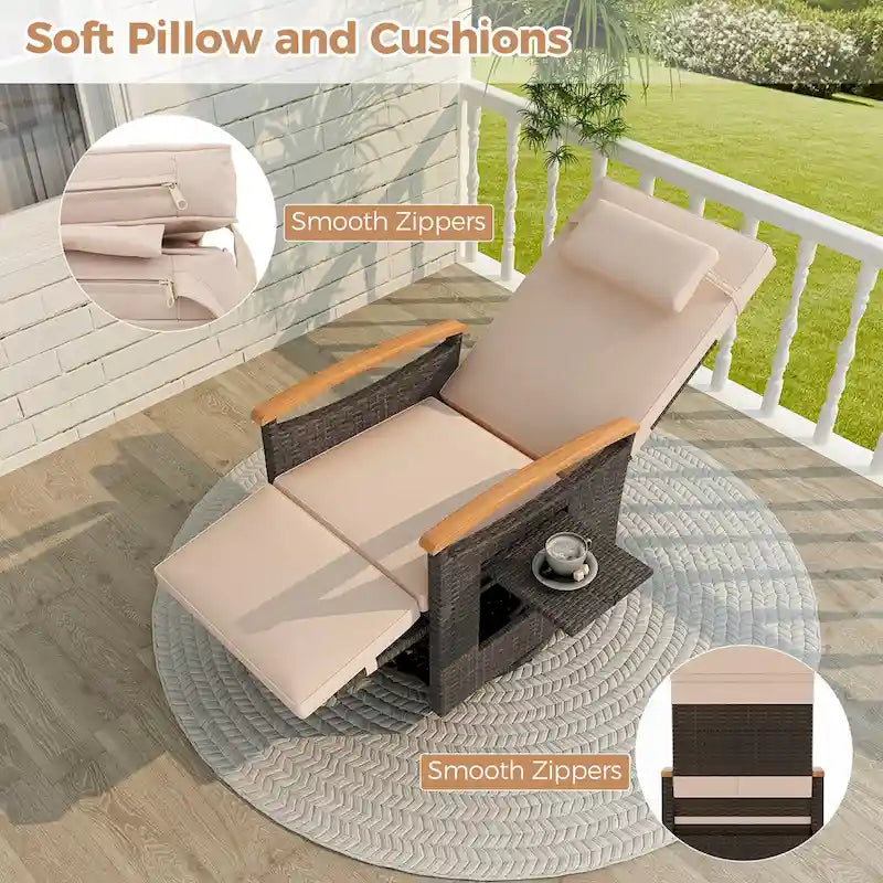 Gymax 2PCS Outdoor Swivel Rattan Recliner Chair Patio Wicker Chaise