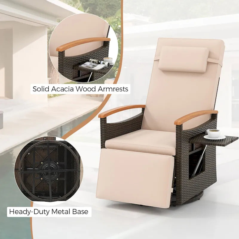 Gymax 2PCS Outdoor Swivel Rattan Recliner Chair Patio Wicker Chaise