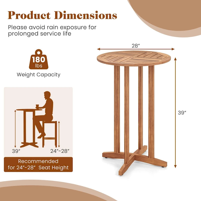 Gymax 39 Outdoor Acacia Wood Bar Table w/ Slatted Tabletop for