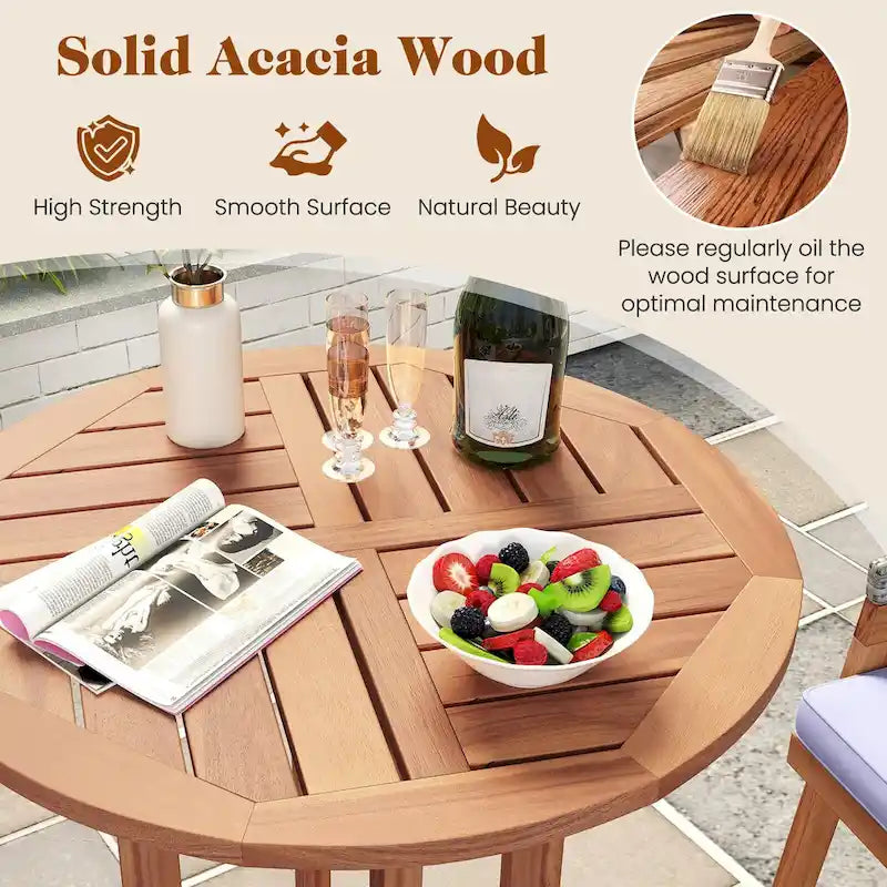 Gymax 39 Outdoor Acacia Wood Bar Table w/ Slatted Tabletop for
