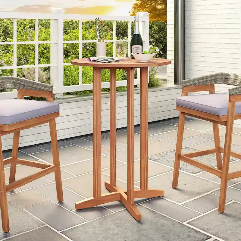Gymax 39 Outdoor Acacia Wood Bar Table w/ Slatted Tabletop for