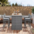 5 Pcs Outdoor Rattan Dining Table and Chairs Set, Patio Conversation Furniture Sets with Height Table and 4 Chairs