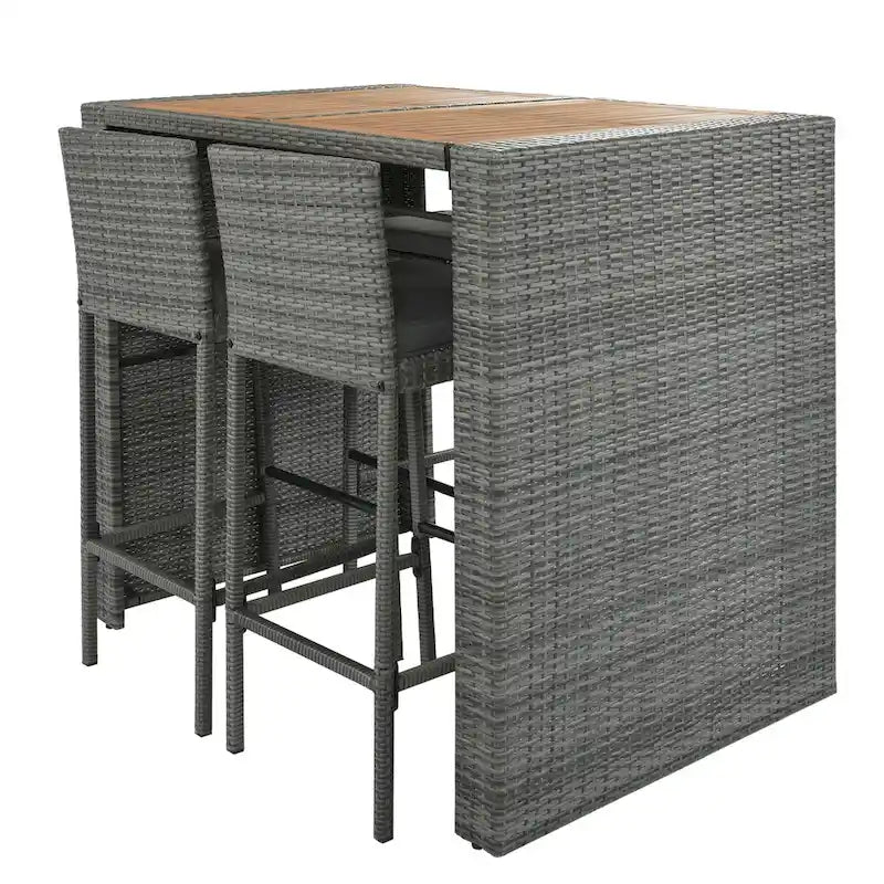 5 Pcs Outdoor Rattan Dining Table and Chairs Set, Patio Conversation Furniture Sets with Height Table and 4 Chairs