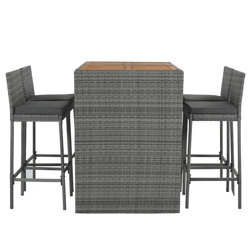 5 Pcs Outdoor Rattan Dining Table and Chairs Set, Patio Conversation Furniture Sets with Height Table and 4 Chairs