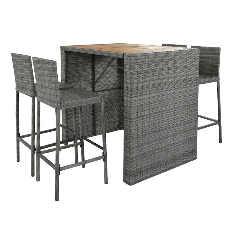 5 Pcs Outdoor Rattan Dining Table and Chairs Set, Patio Conversation Furniture Sets with Height Table and 4 Chairs