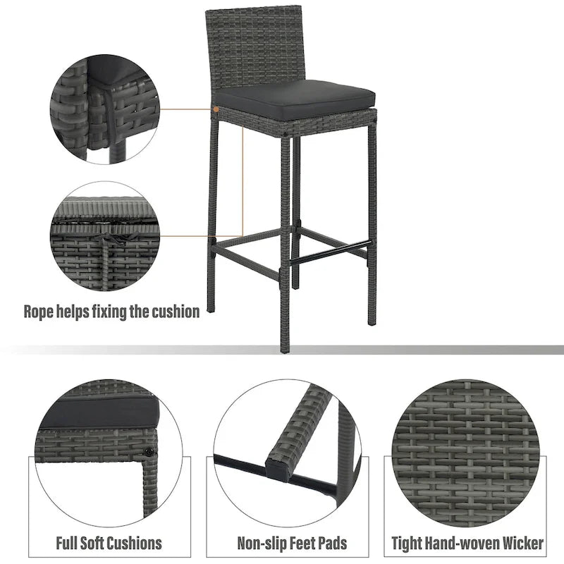 5 Pcs Outdoor Rattan Dining Table and Chairs Set, Patio Conversation Furniture Sets with Height Table and 4 Chairs