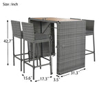 5 Pcs Outdoor Rattan Dining Table and Chairs Set, Patio Conversation Furniture Sets with Height Table and 4 Chairs