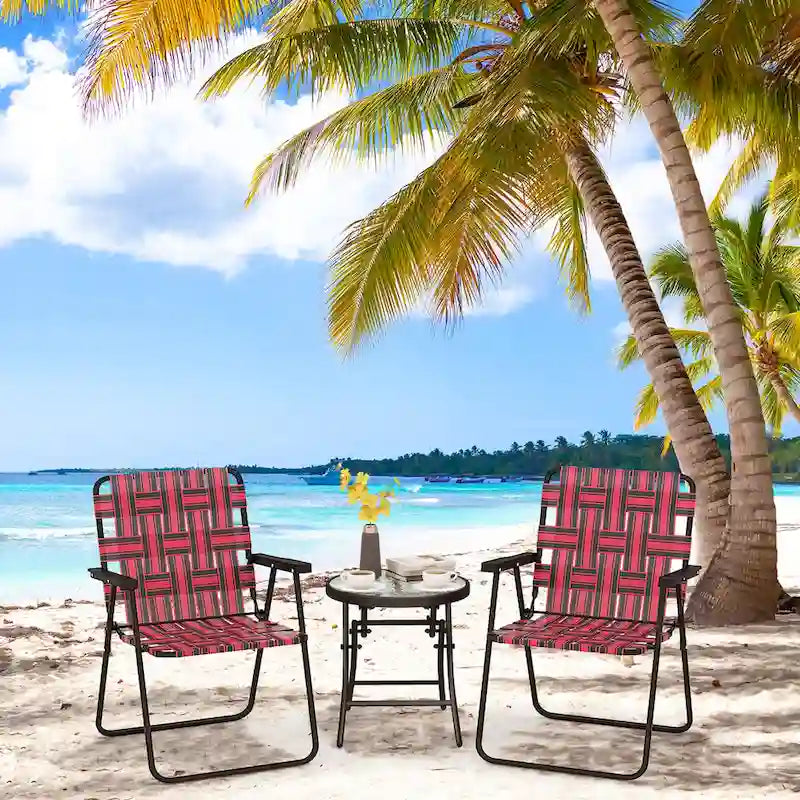 Gymax Set of 4 Patio Folding Web Chair Set Portable Beach Camping