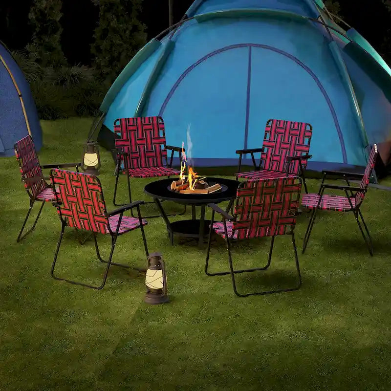 Gymax Set of 4 Patio Folding Web Chair Set Portable Beach Camping