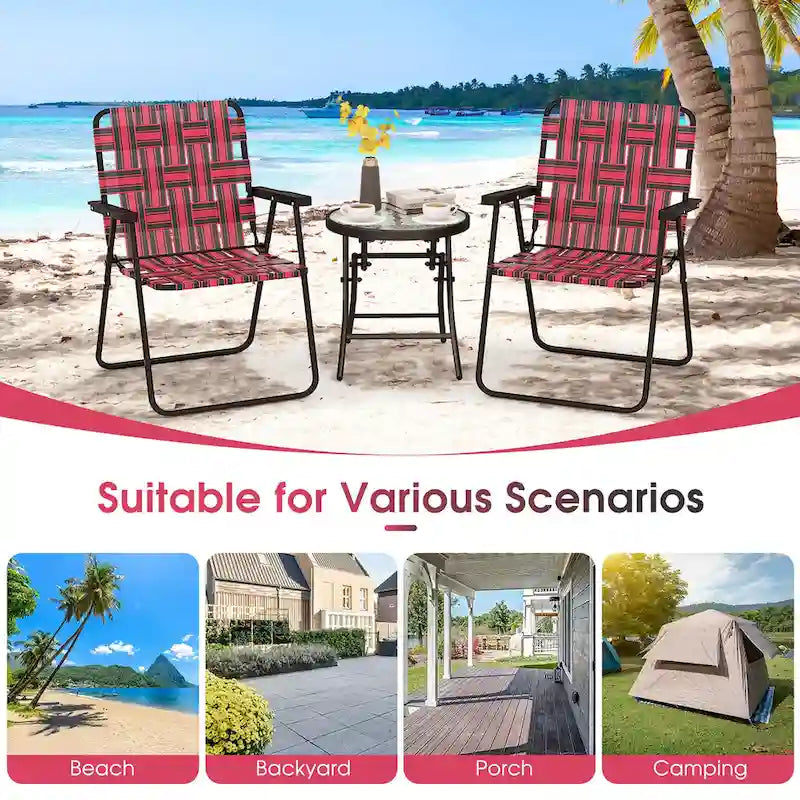 Gymax Set of 4 Patio Folding Web Chair Set Portable Beach Camping
