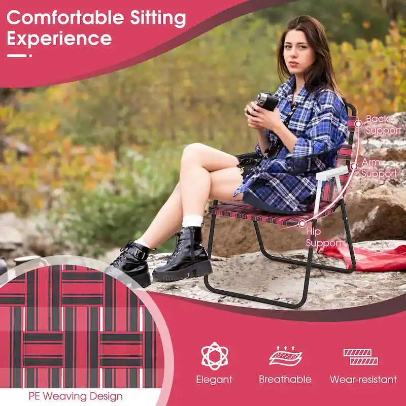 Gymax Set of 4 Patio Folding Web Chair Set Portable Beach Camping
