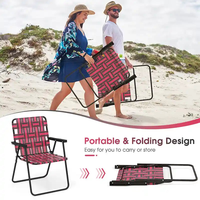 Gymax Set of 4 Patio Folding Web Chair Set Portable Beach Camping