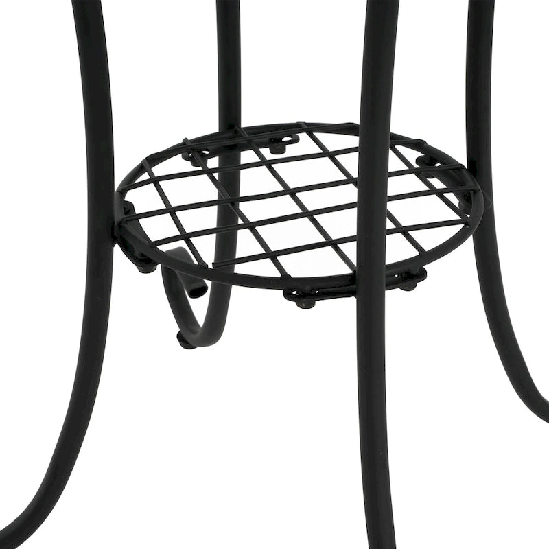 Patio Side Table Round Small End Table Plant Stand with Floral Ceramic Top and Storage Shelf for Study Room Backyard