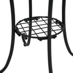 Patio Side Table Round Small End Table Plant Stand with Floral Ceramic Top and Storage Shelf for Study Room Backyard