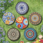 Patio Side Table Round Small End Table Plant Stand with Floral Ceramic Top and Storage Shelf for Study Room Backyard