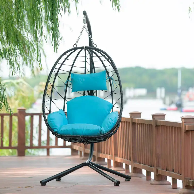 GDFStudio - Celeste Indoor Outdoor Swing Egg Chair with Stand for Relaxing Patio and Garden Lounging