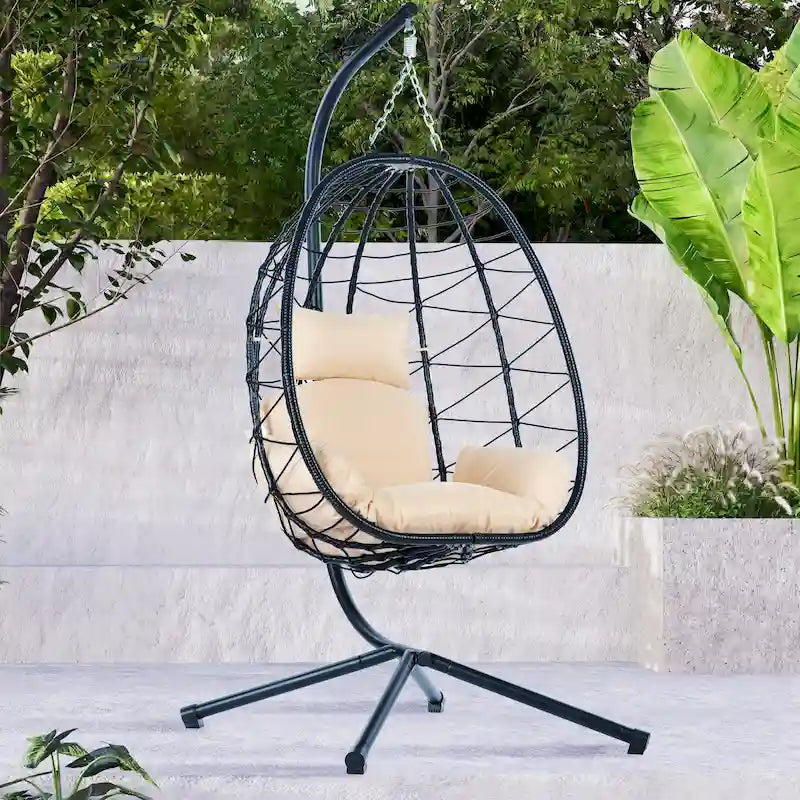 GDFStudio - Celeste Indoor Outdoor Swing Egg Chair with Stand for Relaxing Patio and Garden Lounging