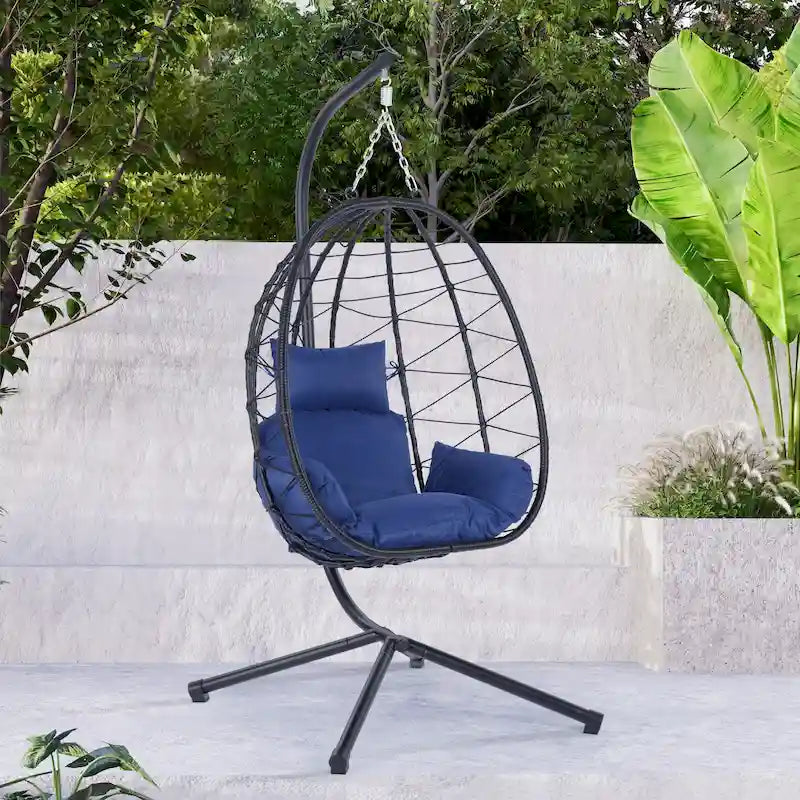 GDFStudio - Celeste Indoor Outdoor Swing Egg Chair with Stand for Relaxing Patio and Garden Lounging