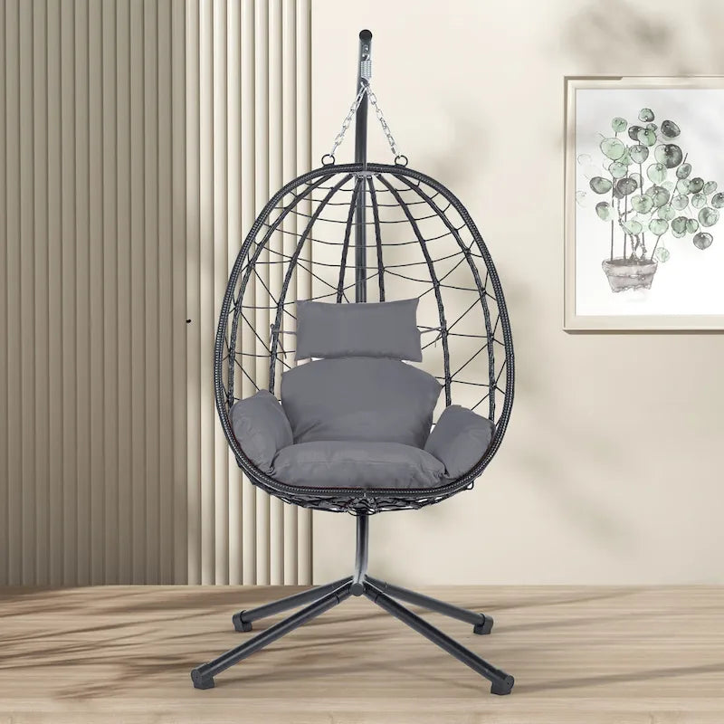 GDFStudio - Celeste Indoor Outdoor Swing Egg Chair with Stand for Relaxing Patio and Garden Lounging