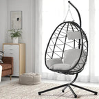 GDFStudio - Celeste Indoor Outdoor Swing Egg Chair with Stand for Relaxing Patio and Garden Lounging