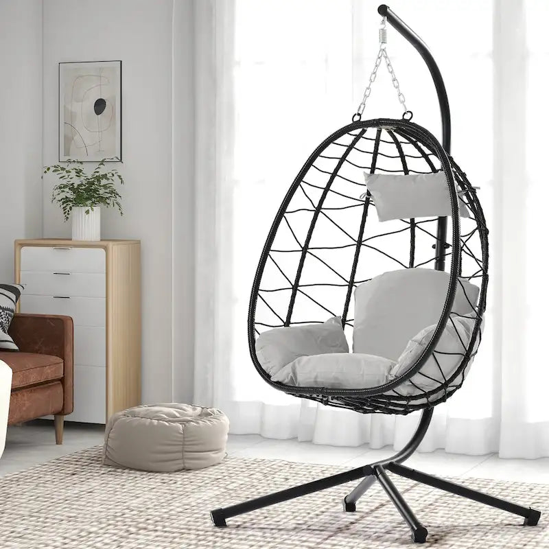 GDFStudio - Celeste Indoor Outdoor Swing Egg Chair with Stand for Relaxing Patio and Garden Lounging