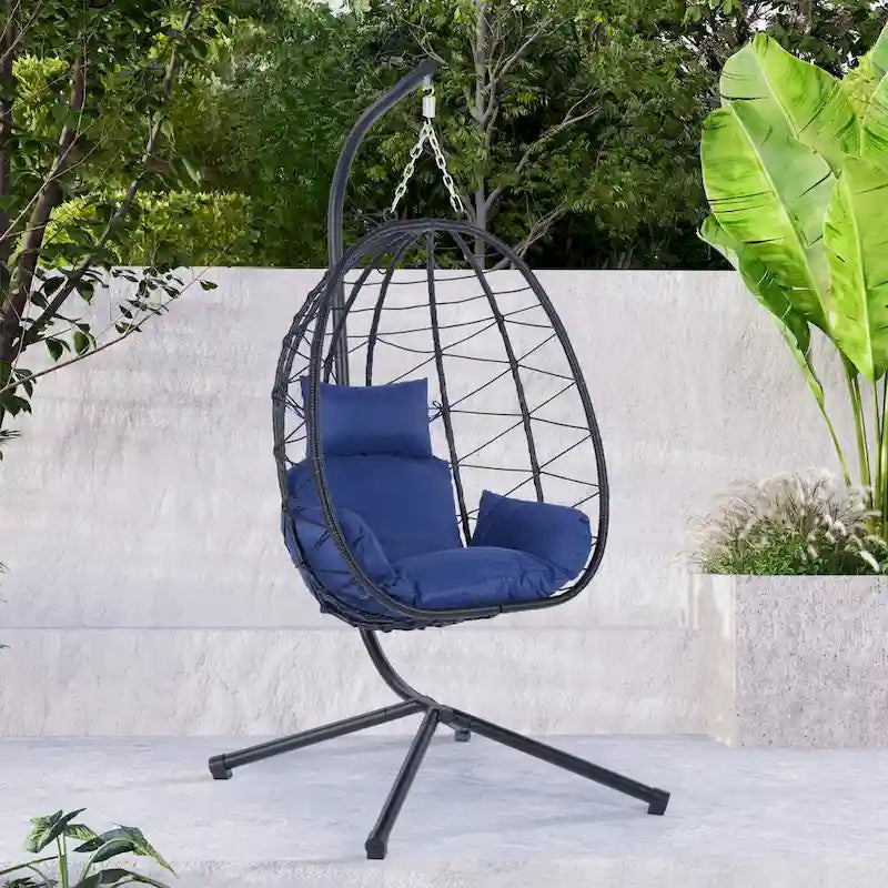 GDFStudio - Celeste Indoor Outdoor Swing Egg Chair with Stand for Relaxing Patio and Garden Lounging
