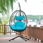GDFStudio - Celeste Indoor Outdoor Swing Egg Chair with Stand for Relaxing Patio and Garden Lounging