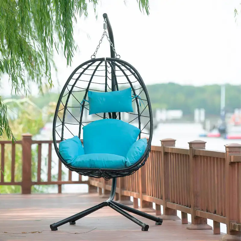 GDFStudio - Celeste Indoor Outdoor Swing Egg Chair with Stand for Relaxing Patio and Garden Lounging
