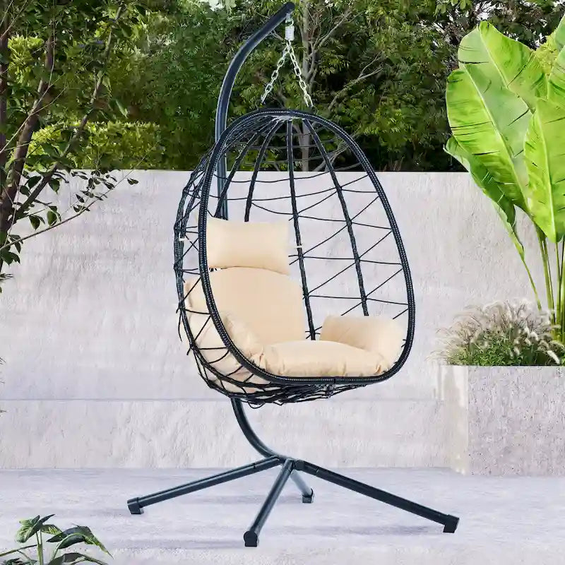 GDFStudio - Celeste Indoor Outdoor Swing Egg Chair with Stand for Relaxing Patio and Garden Lounging