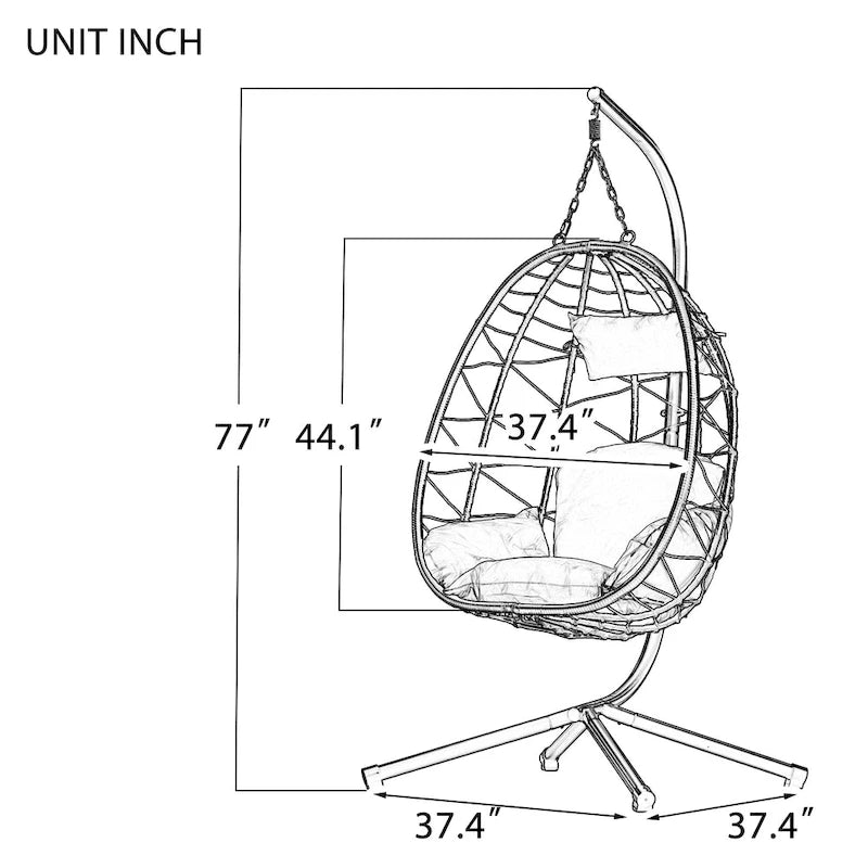 GDFStudio - Celeste Indoor Outdoor Swing Egg Chair with Stand for Relaxing Patio and Garden Lounging
