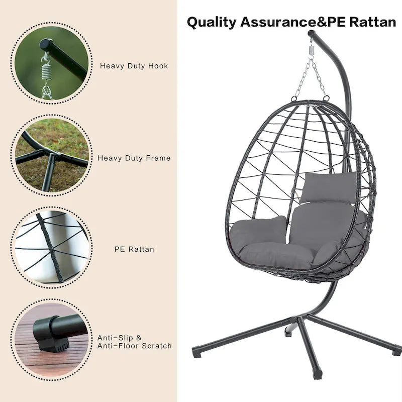GDFStudio - Celeste Indoor Outdoor Swing Egg Chair with Stand for Relaxing Patio and Garden Lounging